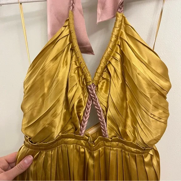 Anthropologie Mustard Dress with Pink Accents - Picture 8 of 9